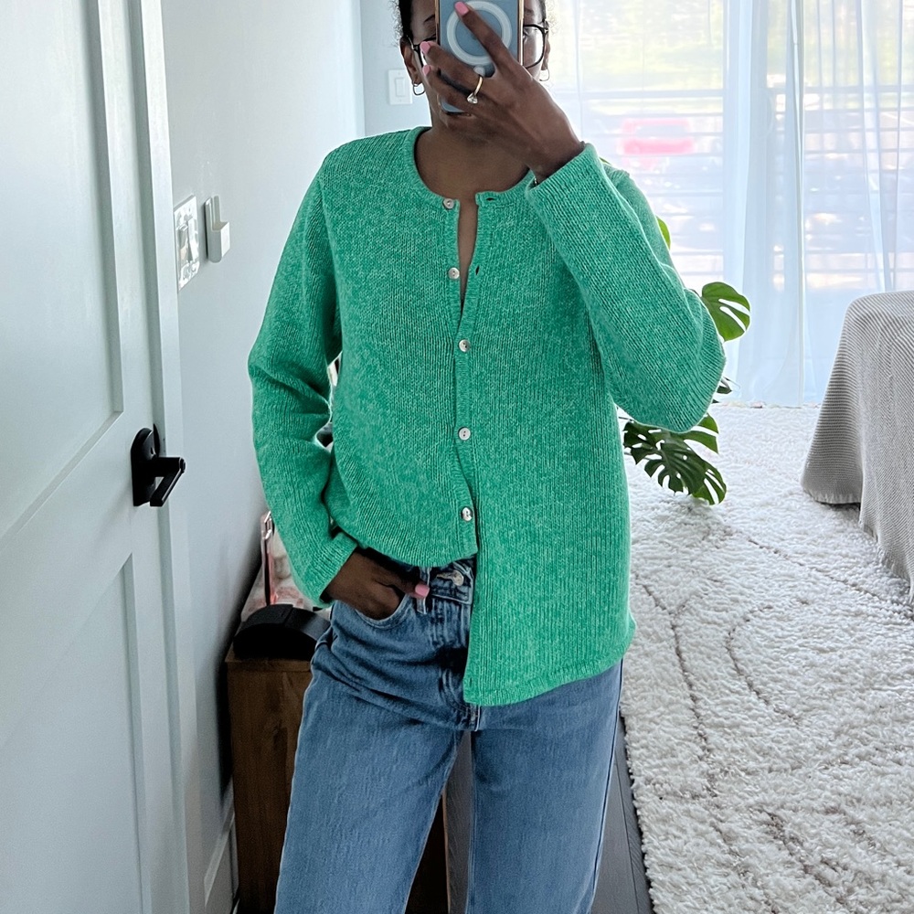 LL Bean knit green cardigan